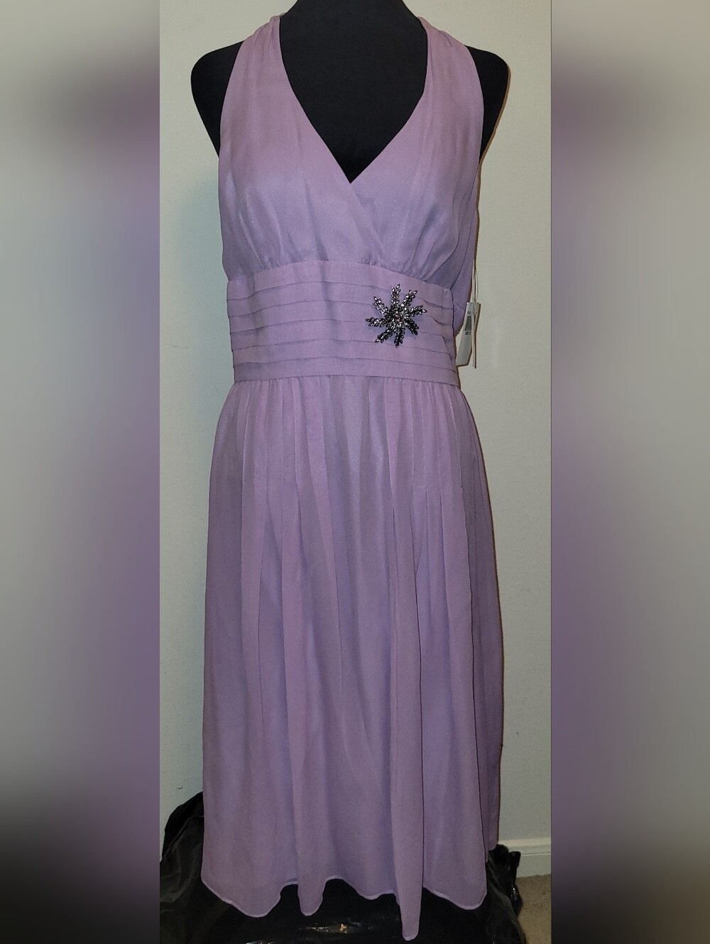 Maggy London Lilac Chiffon Halter Formal Dress with Brooch